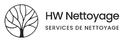 Logo HW Nettoyage affichant un arbre stylisé dans un cercle, avec le texte "SERVICES DE NETTOYAGE".