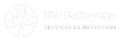 Logo HW Nettoyage sur fond noir, avec un arbre stylisé blanc et le texte "SERVICES DE NETTOYAGE" pour entreprise de propreté.