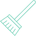 Symbole d'un râteau pixelisé turquoise, outil de jardinage ou de nettoyage essentiel avec dents et manche.